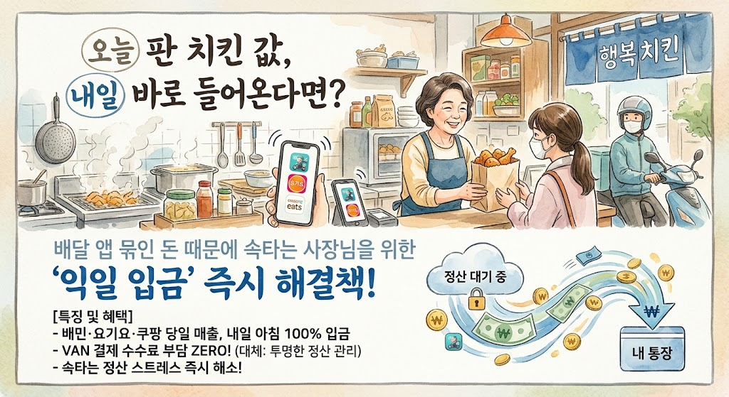 음식점의 익일 입금 서비스 설명 시안